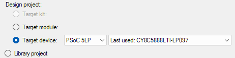 PSoCCreator SelectProjectType LastUsed