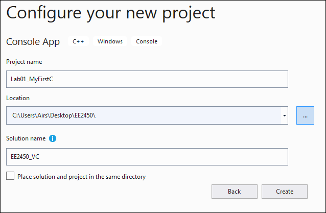 vs ConfigureYourNewProject