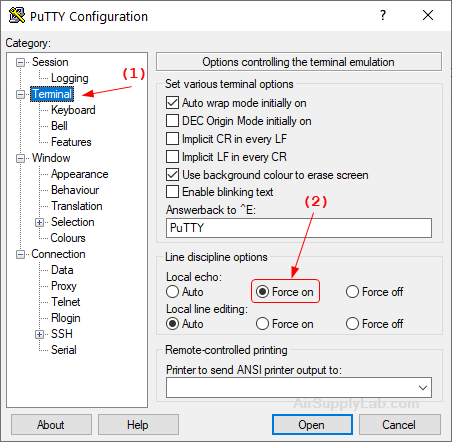 PuTTY LocalEachForceOn